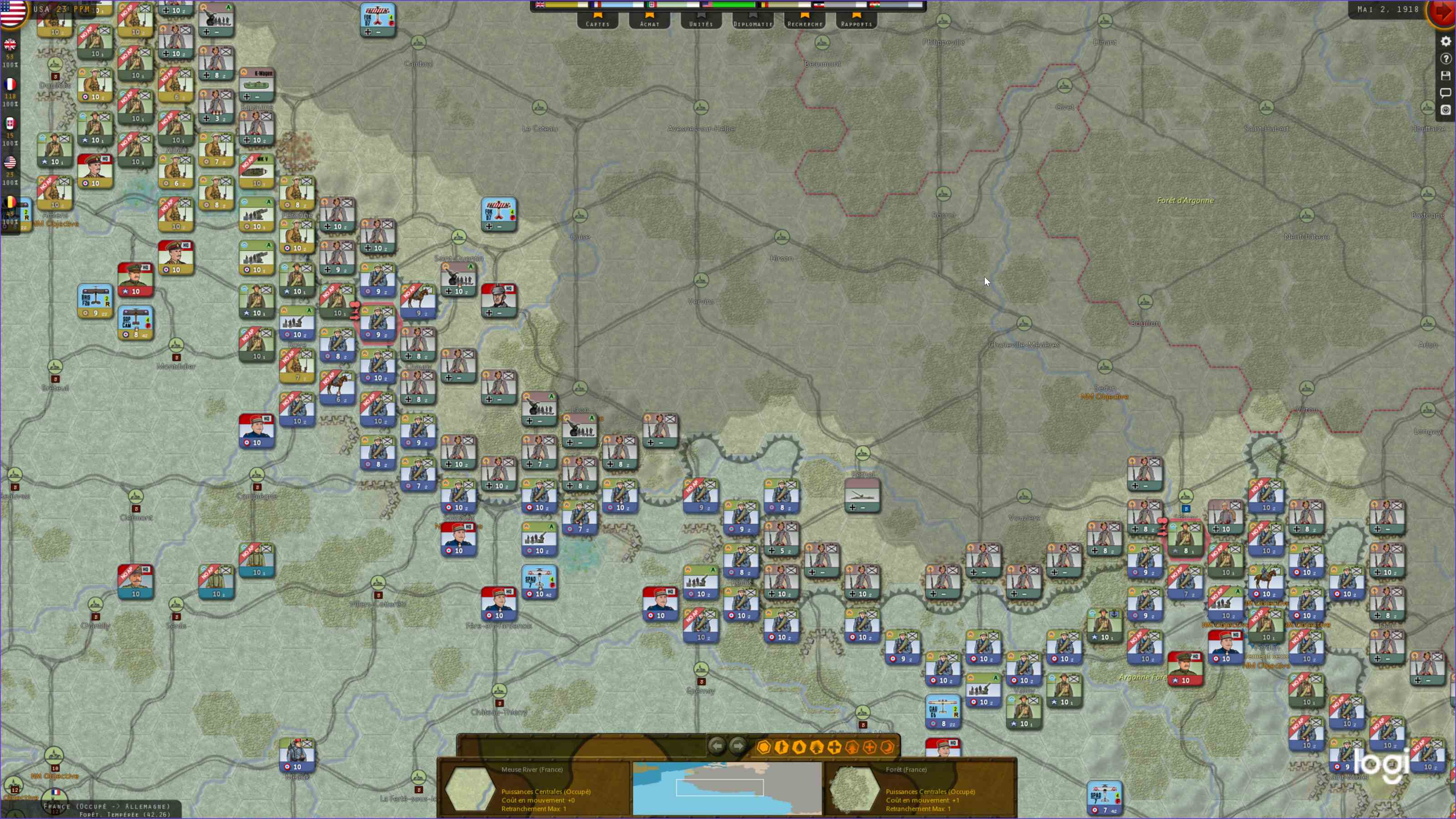 Attaque généralisée avec destruction d'avions, d'artillerie, de QG et même des divisions d'infanterie. Il devrait avoir du mal à colmater toutes les brèches.